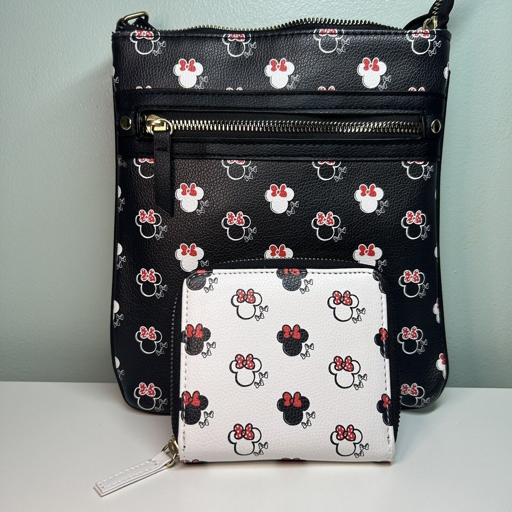 Disney Minnie Mouse Crossbody Purse And Wallet Black And White
